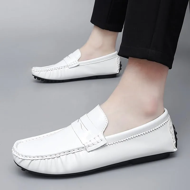 Men's Loafers Shoes Round Toe Leather Driving Penny Loafers Lightweight Comfortable Flexible Outdoor Slip On