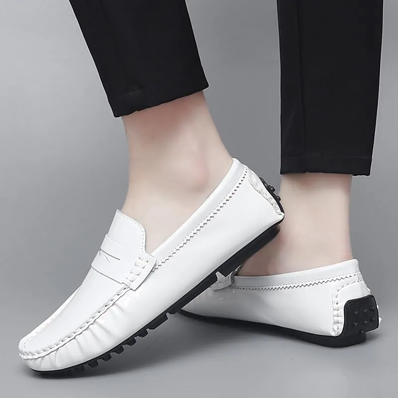 Men's Loafers Shoes Round Toe Leather Driving Penny Loafers Lightweight Comfortable Flexible Outdoor Slip On