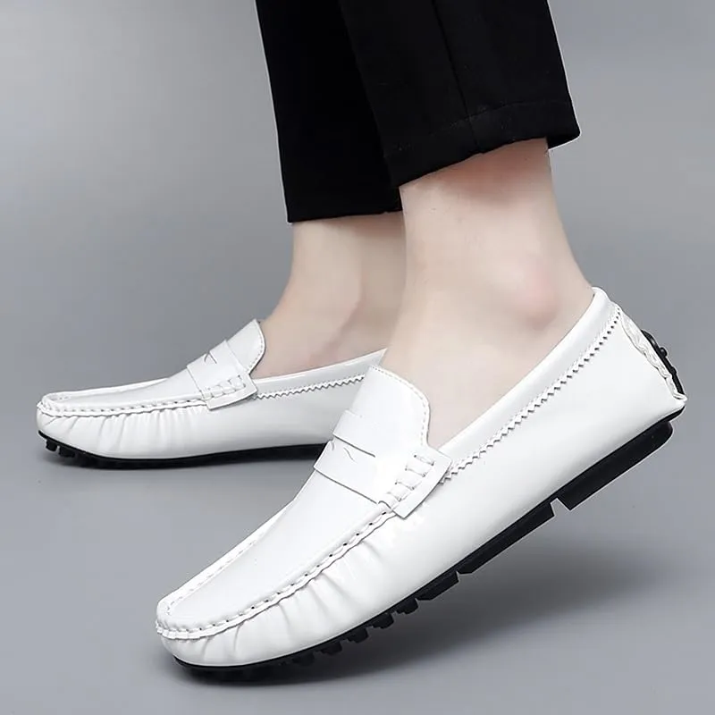 Men's Loafers Shoes Round Toe Leather Driving Penny Loafers Lightweight Comfortable Flexible Outdoor Slip On