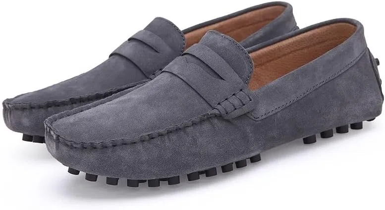 Men's Loafers Shoes Round Toe Nubuck Leather Penny Driving Loafers Flexible Lightweight Flat Heel Party Slip-on