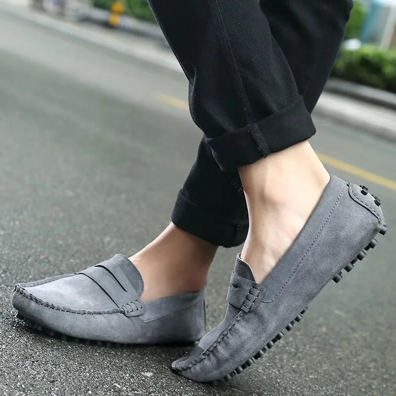 Men's Loafers Shoes Round Toe Nubuck Leather Penny Driving Loafers Flexible Lightweight Flat Heel Party Slip-on
