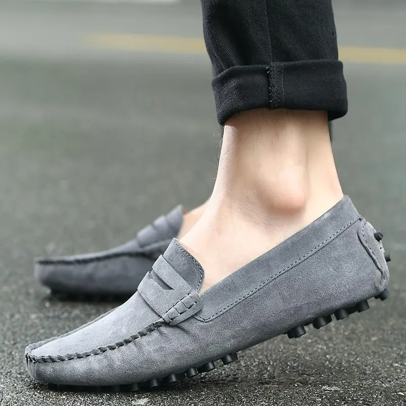 Men's Loafers Shoes Round Toe Nubuck Leather Penny Driving Loafers Flexible Lightweight Flat Heel Party Slip-on