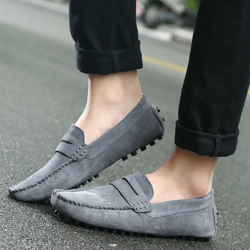 Men's Loafers Shoes Round Toe Nubuck Leather Penny Driving Loafers Flexible Lightweight Flat Heel Party Slip-on