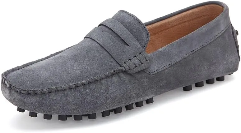 Men's Loafers Shoes Round Toe Nubuck Leather Penny Driving Loafers Flexible Lightweight Flat Heel Party Slip-on