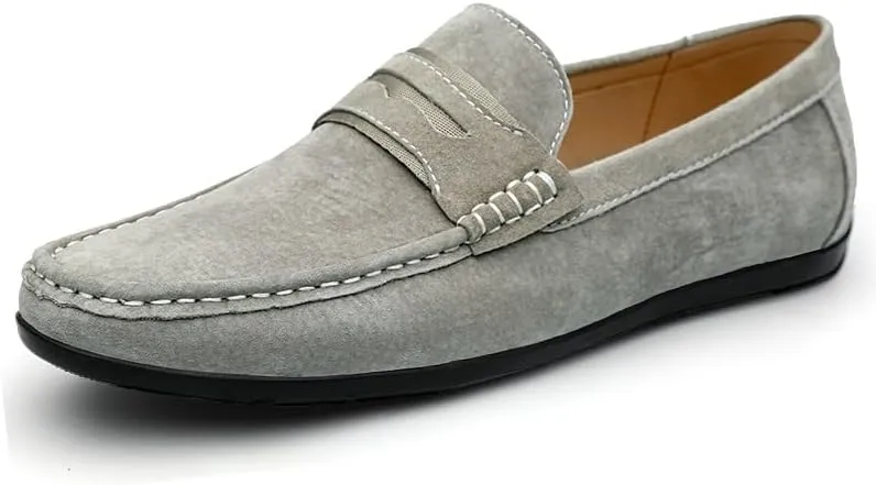 Men's Loafers Shoes Round Toe Suede Vamp Penny Loafers Flexible Flat Heel Resistant Fashion Outdoor Slip On