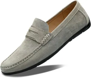 Men's Loafers Shoes Round Toe Suede Vamp Penny Loafers Flexible Flat Heel Resistant Fashion Outdoor Slip On