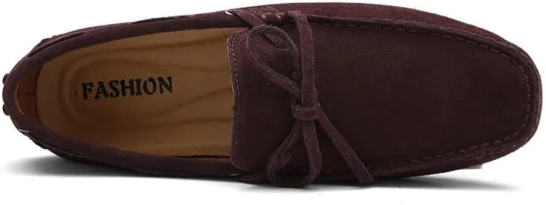 Men's Loafers Shoes Square Toe Nubuck Leather Moccasins Driving Loafers Flexible Anti-Slip Lightweight Wedding Party Slip On