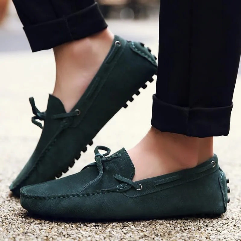 Men's Loafers Shoes Square Toe Nubuck Leather Moccasins Driving Loafers Flexible Anti-Slip Lightweight Wedding Party Slip On