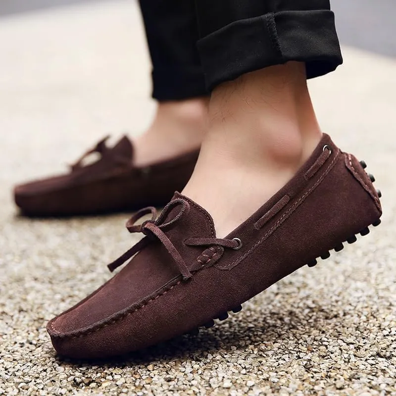 Men's Loafers Shoes Square Toe Nubuck Leather Moccasins Driving Loafers Flexible Anti-Slip Lightweight Wedding Party Slip On