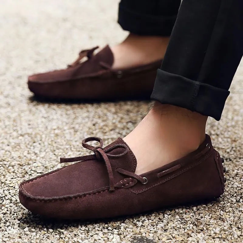 Men's Loafers Shoes Square Toe Nubuck Leather Moccasins Driving Loafers Flexible Anti-Slip Lightweight Wedding Party Slip On