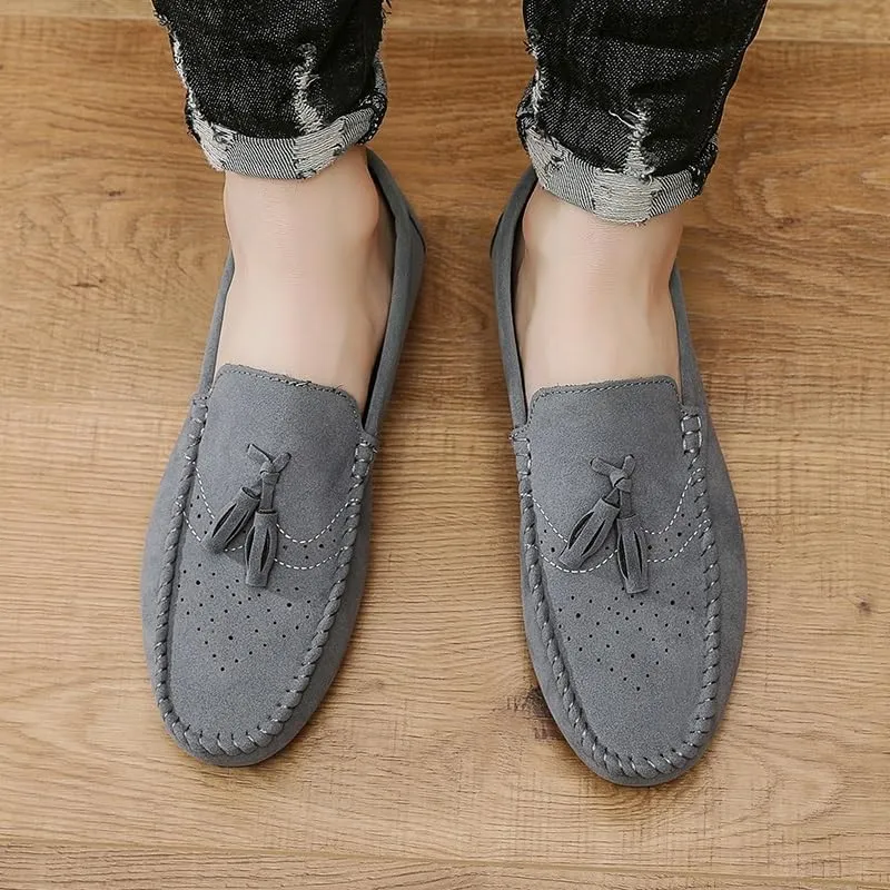 Mens Loafers Solid Color Faux Leather with Tassel Loafer Shoes Flexible Flat Heel Anti-Slip Fashion Party Slip-on