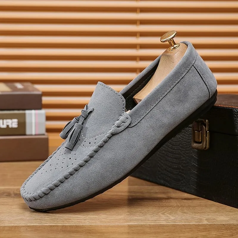 Mens Loafers Solid Color Faux Leather with Tassel Loafer Shoes Flexible Flat Heel Anti-Slip Fashion Party Slip-on