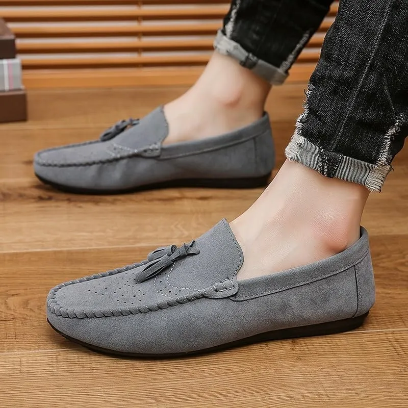 Mens Loafers Solid Color Faux Leather with Tassel Loafer Shoes Flexible Flat Heel Anti-Slip Fashion Party Slip-on