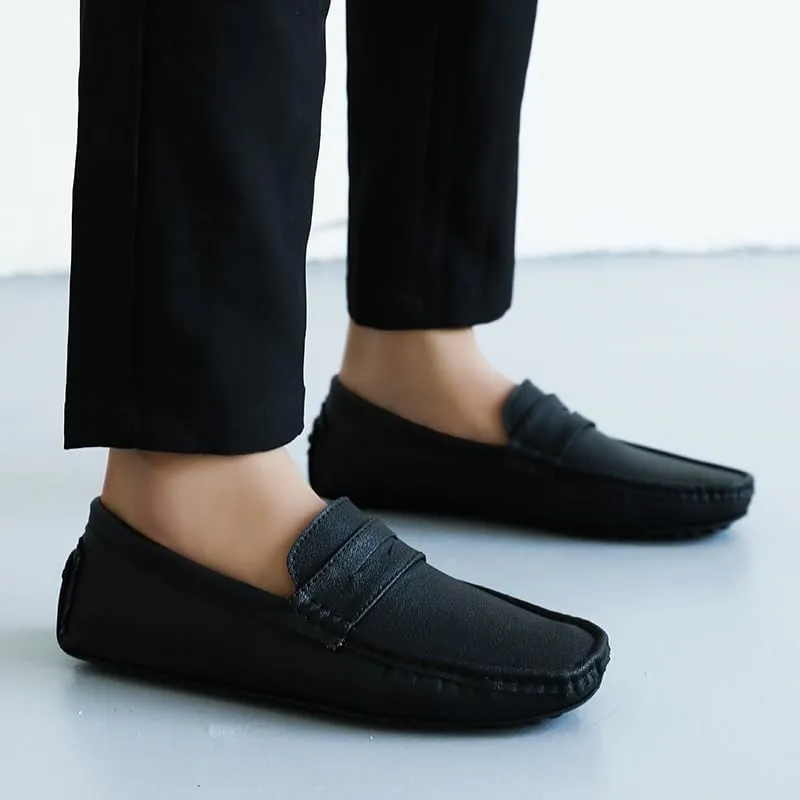 Mens Loafers Square Toe PU Leather Driving Penny Loafers Flexible Anti-Slip Comfortable Walking Prom Slip On