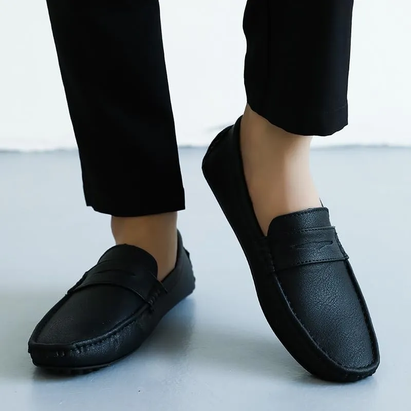 Mens Loafers Square Toe PU Leather Driving Penny Loafers Flexible Anti-Slip Comfortable Walking Prom Slip On