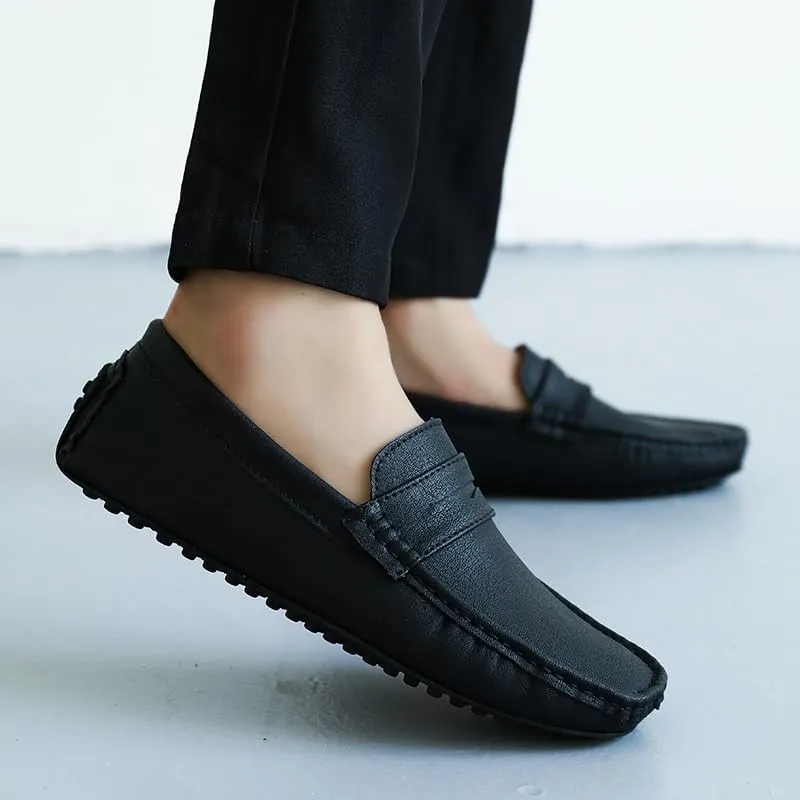 Mens Loafers Square Toe PU Leather Driving Penny Loafers Flexible Anti-Slip Comfortable Walking Prom Slip On