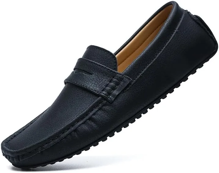 Mens Loafers Square Toe PU Leather Driving Penny Loafers Flexible Anti-Slip Comfortable Walking Prom Slip On