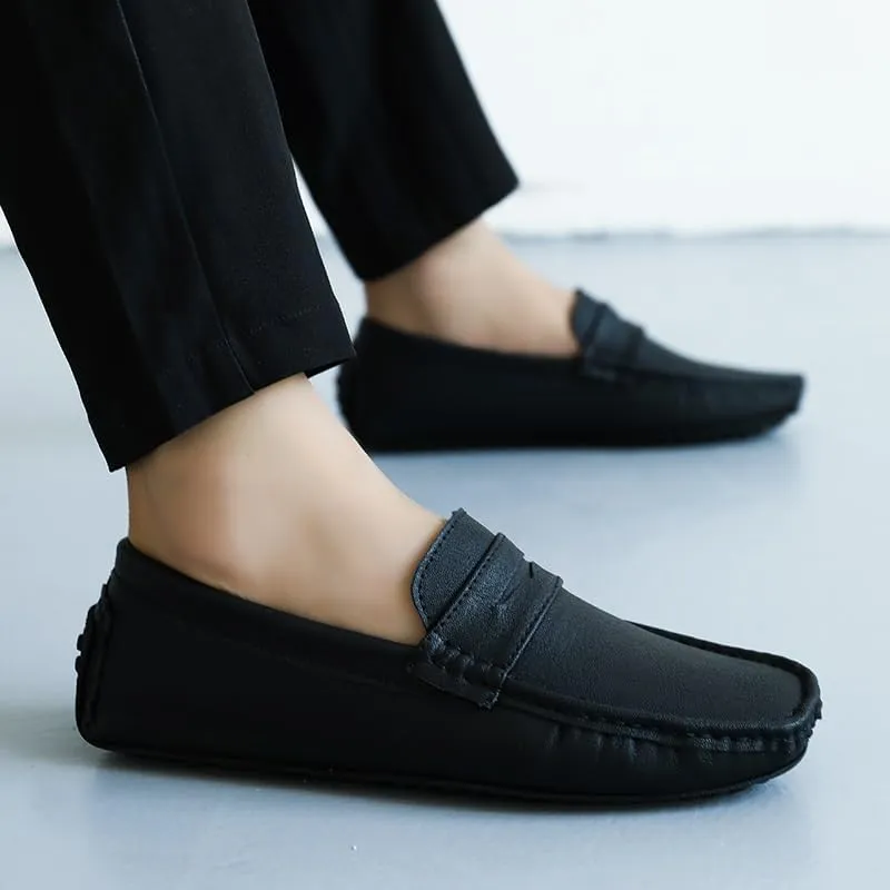 Mens Loafers Square Toe PU Leather Driving Penny Loafers Flexible Anti-Slip Comfortable Walking Prom Slip On