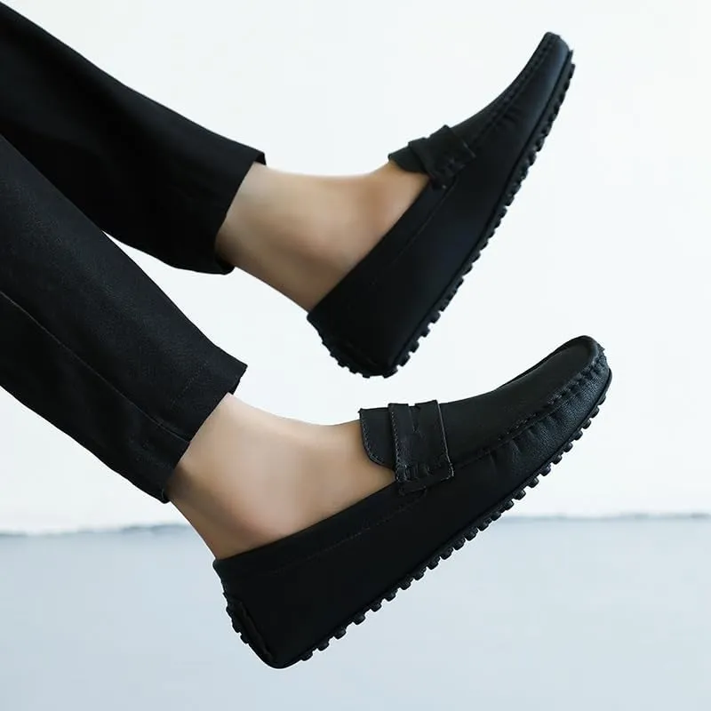 Mens Loafers Square Toe PU Leather Driving Penny Loafers Flexible Anti-Slip Comfortable Walking Prom Slip On