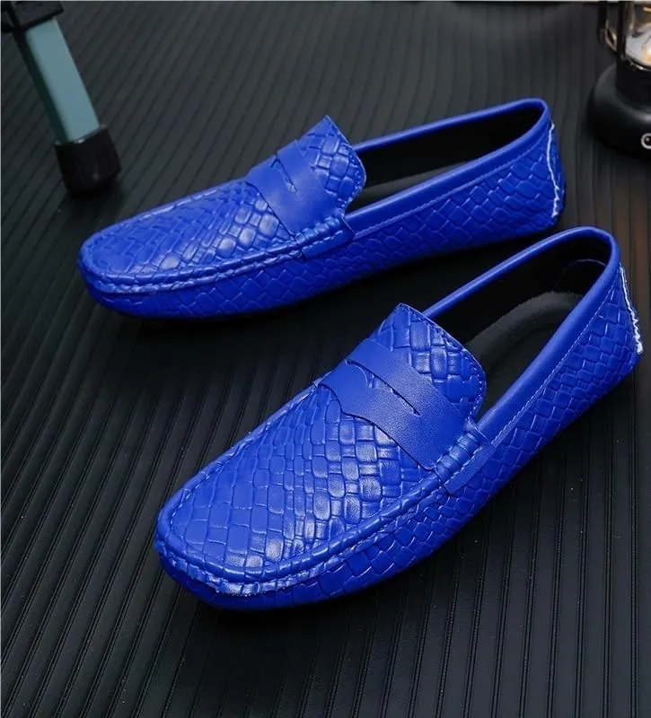Mens Loafers Square Toe Vegan Leather Stone Pattern Penny Loafers Slip Resistant Lightweight Flexible Wedding Prom Slip-ons