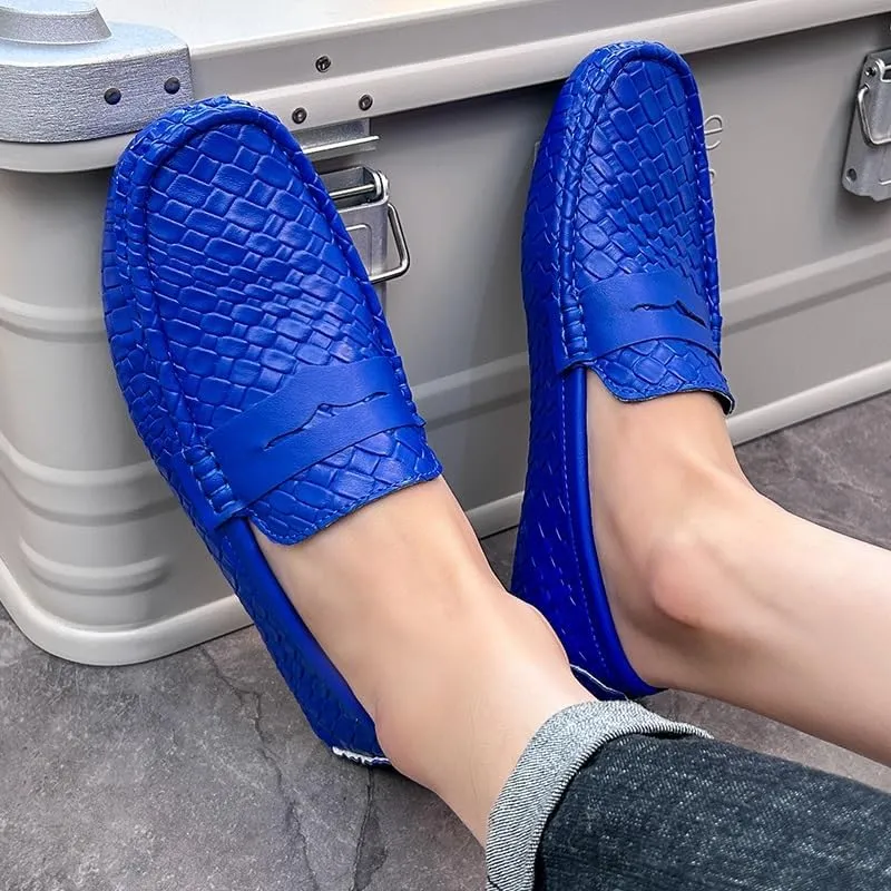 Mens Loafers Square Toe Vegan Leather Stone Pattern Penny Loafers Slip Resistant Lightweight Flexible Wedding Prom Slip-ons