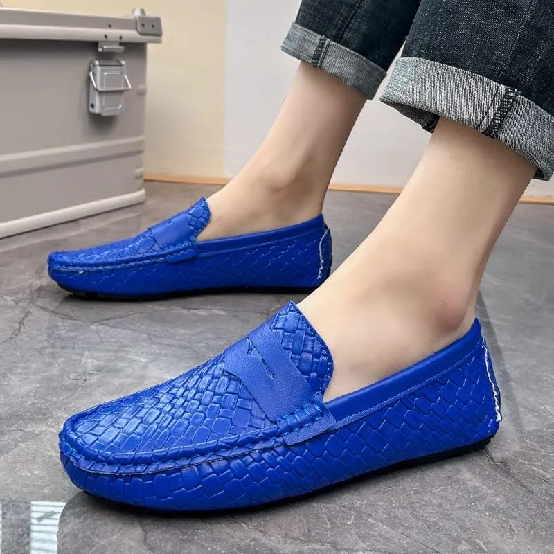 Mens Loafers Square Toe Vegan Leather Stone Pattern Penny Loafers Slip Resistant Lightweight Flexible Wedding Prom Slip-ons
