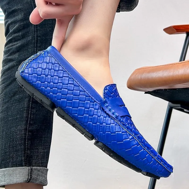 Mens Loafers Square Toe Vegan Leather Stone Pattern Penny Loafers Slip Resistant Lightweight Flexible Wedding Prom Slip-ons