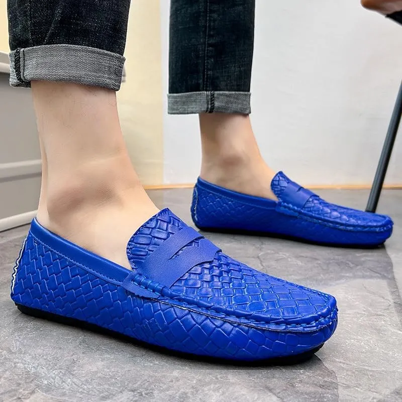 Mens Loafers Square Toe Vegan Leather Stone Pattern Penny Loafers Slip Resistant Lightweight Flexible Wedding Prom Slip-ons