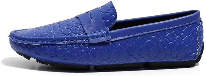 Mens Loafers Square Toe Vegan Leather Stone Pattern Penny Loafers Slip Resistant Lightweight Flexible Wedding Prom Slip-ons