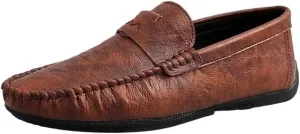 Mens Loafers Vegan Leather Round Toe Comfortable Flexible Anti Walking Shoes Party Casual Solid Color Slip On