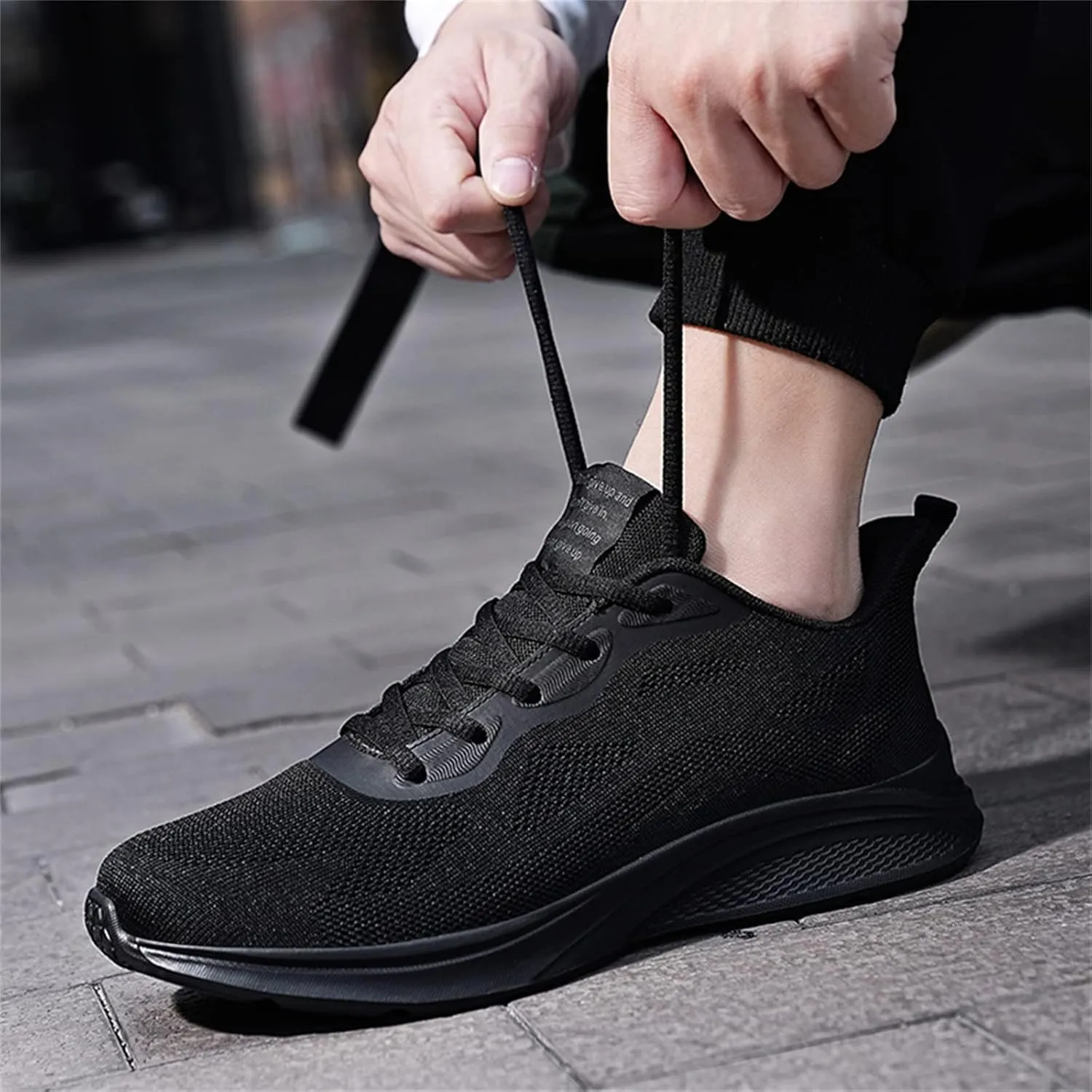 Mens Slip On Mens Shoes Mesh Breathable Lace Up Solid Color Casual Fashion Simple Shoes Running