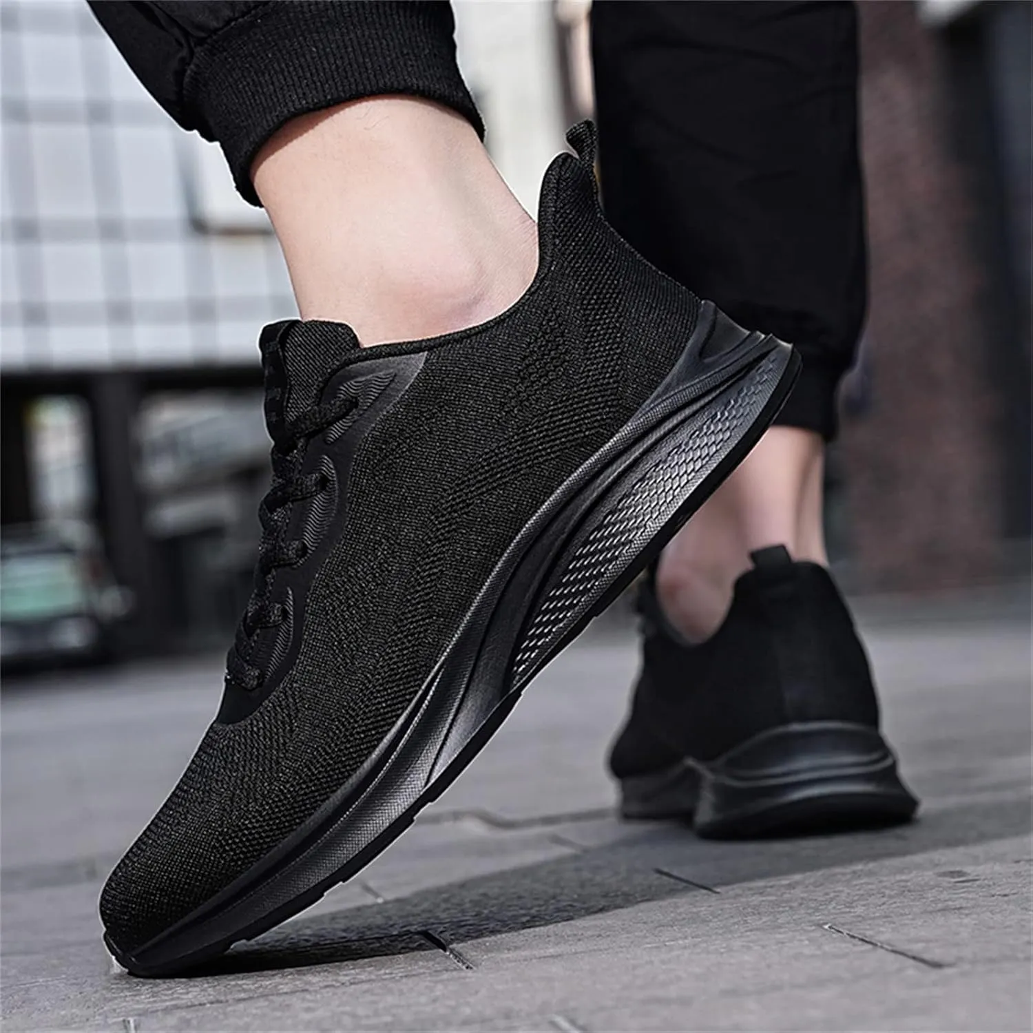 Mens Slip On Mens Shoes Mesh Breathable Lace Up Solid Color Casual Fashion Simple Shoes Running