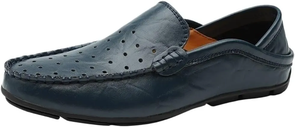 Men's Smoking Loafers - Breathable Moccasins, Simple Leather, Flexible, Flat Heel, Slip-On Driving Shoes, Anti-Slip & Resistant