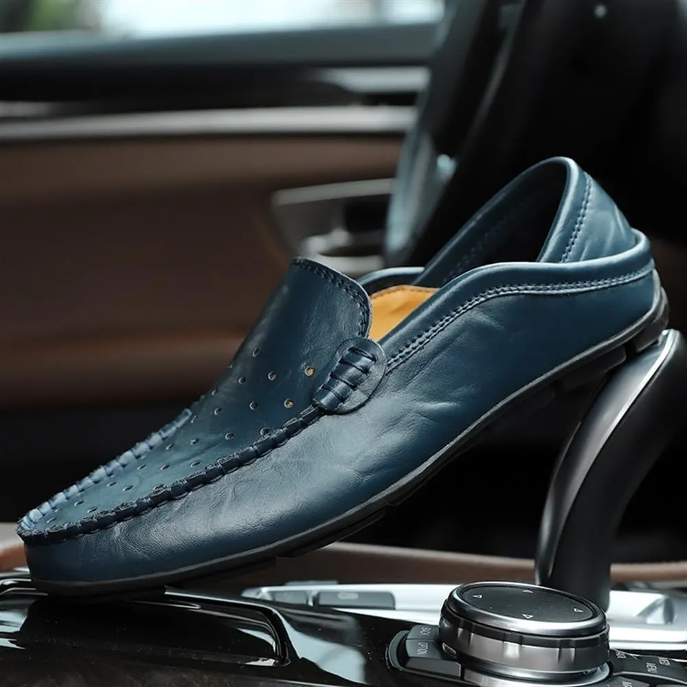 Men's Smoking Loafers - Breathable Moccasins, Simple Leather, Flexible, Flat Heel, Slip-On Driving Shoes, Anti-Slip & Resistant