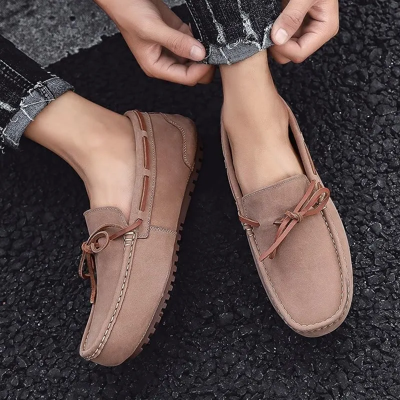 Men's Suede Nubuck Leather Loafers - Round Toe Boat Driving Shoes, Comfortable & Flexible Lightweight Slip-on for Parties