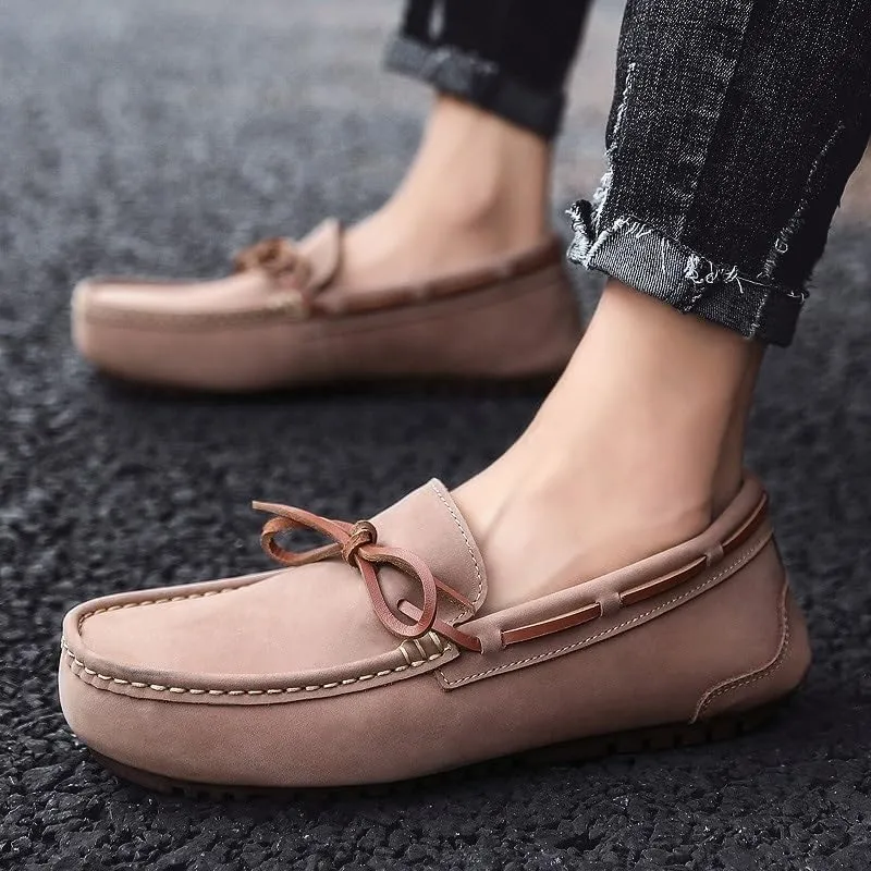 Men's Suede Nubuck Leather Loafers - Round Toe Boat Driving Shoes, Comfortable & Flexible Lightweight Slip-on for Parties