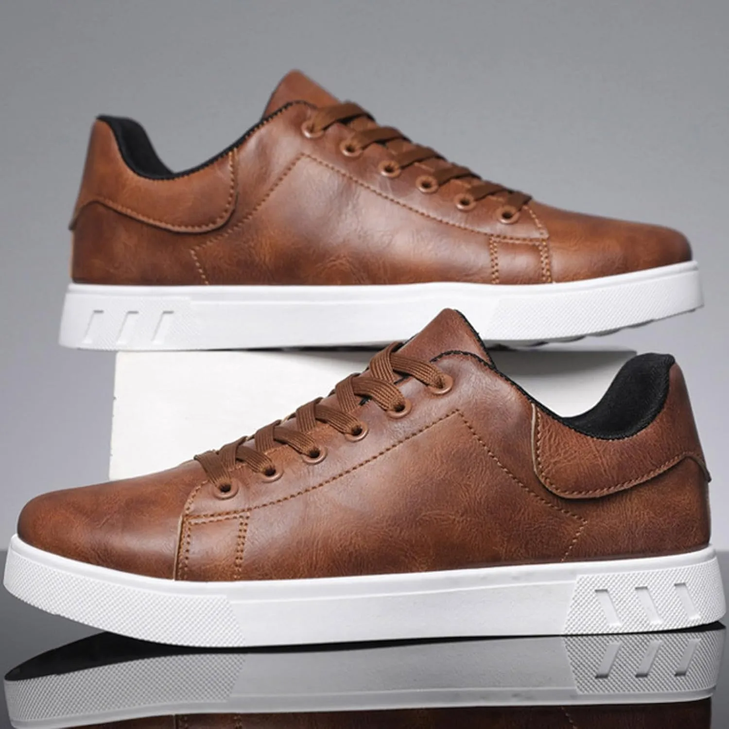 Mens Tennis Shoes Men's Fashionable Low Top Trendy White Shoes with Toe Lace Up Popular Comfortable Casual