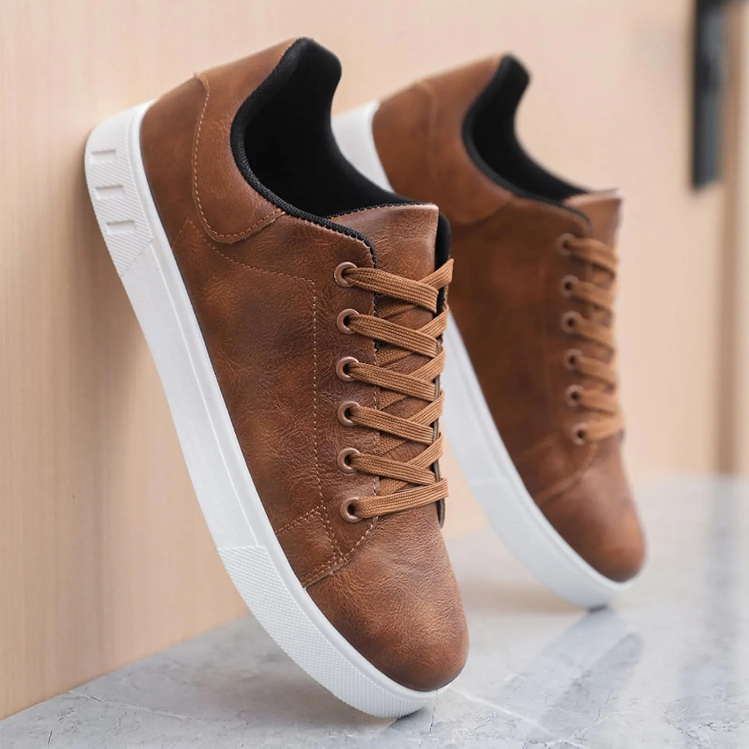 Mens Tennis Shoes Men's Fashionable Low Top Trendy White Shoes with Toe Lace Up Popular Comfortable Casual