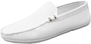 Men's Vegan Leather Loafers, Breathable Hollow Out Driving Shoes, Round Toe Lightweight Anti-Slip Comfortable Slip-Ons for Fashion Walking