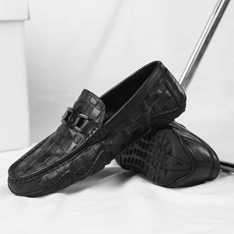 Men's Vintage Leather Driving Loafers Flexible Rubber Sole Handmade Stitching Detail for Business Casual Outfits