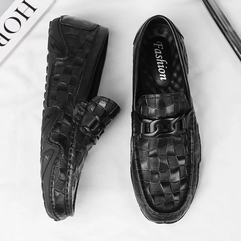 Men's Vintage Leather Driving Loafers Flexible Rubber Sole Handmade Stitching Detail for Business Casual Outfits