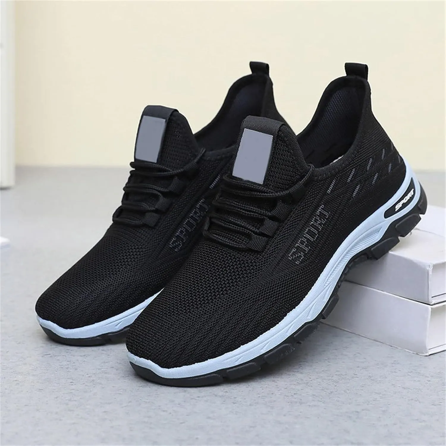 Mesh Orthopedic Sneakers for Men Breathable Lace Up Walking Running Shoes Comfortable Tennis Shoes Solid Color Lightweight Casual Mens Sneakers