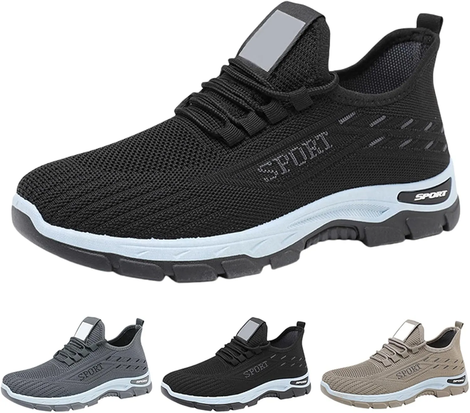 Mesh Orthopedic Sneakers for Men Breathable Lace Up Walking Running Shoes Comfortable Tennis Shoes Solid Color Lightweight Casual Mens Sneakers