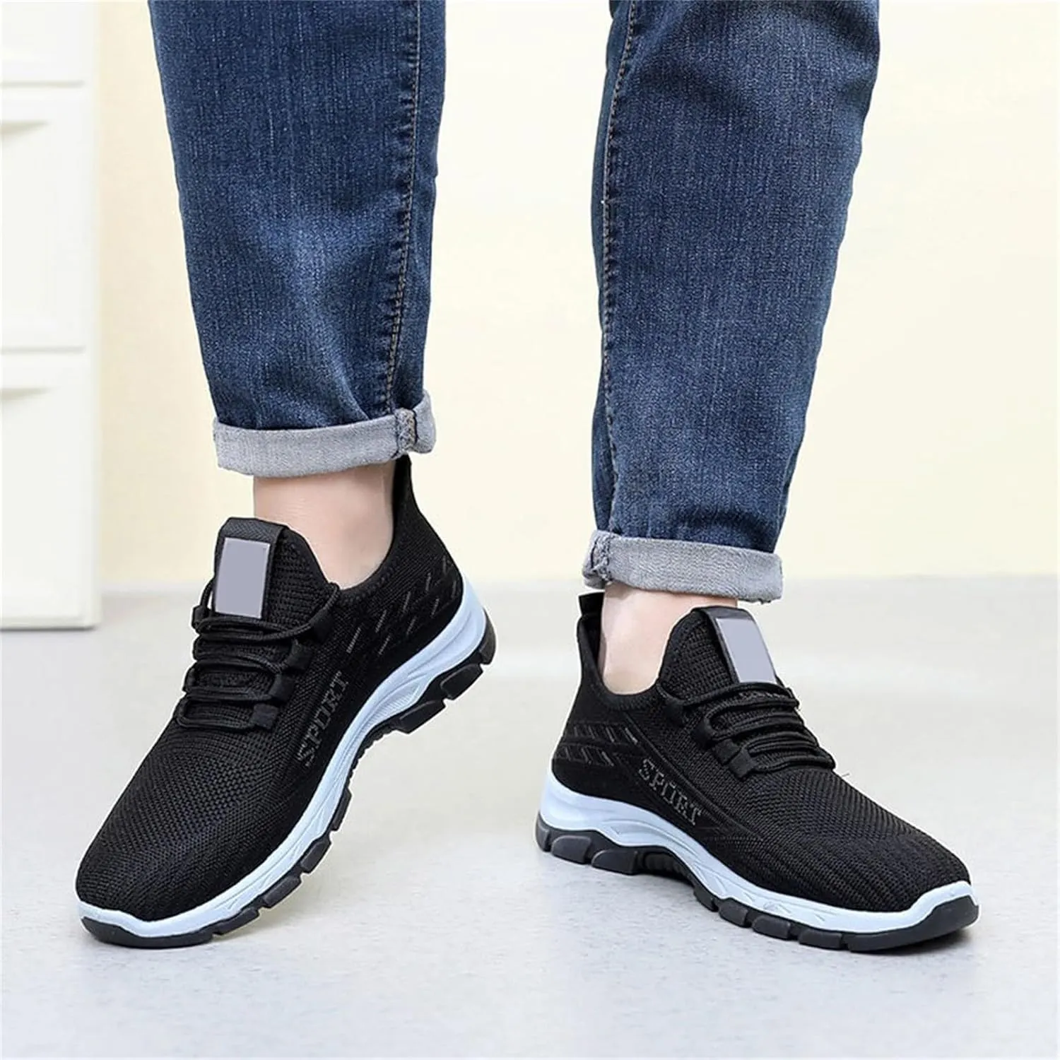 Mesh Orthopedic Sneakers for Men Breathable Lace Up Walking Running Shoes Comfortable Tennis Shoes Solid Color Lightweight Casual Mens Sneakers