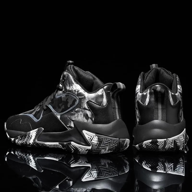Mid-to-High Top Basketball Shoes for Men Non Slip Outdoor Cushioning Training Sport Shoes Fashion Graffiti Athletic Sneakers Plus Size