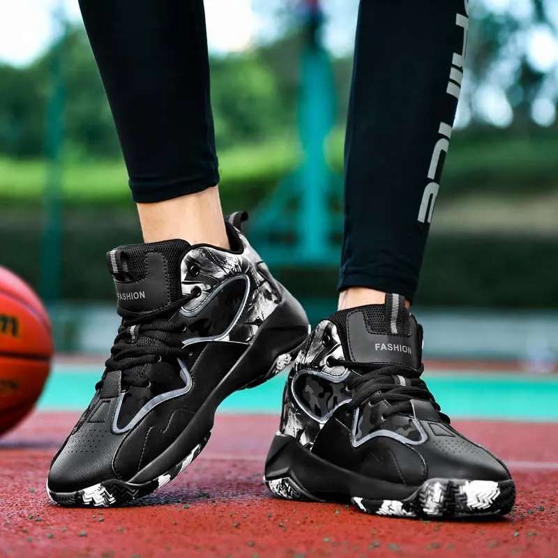 Mid-to-High Top Basketball Shoes for Men Non Slip Outdoor Cushioning Training Sport Shoes Fashion Graffiti Athletic Sneakers Plus Size