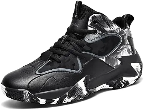 Mid-to-High Top Basketball Shoes for Men Non Slip Outdoor Cushioning Training Sport Shoes Fashion Graffiti Athletic Sneakers Plus Size