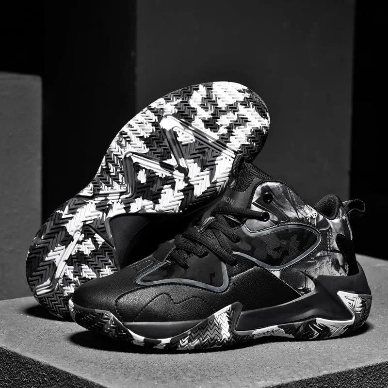 Mid-to-High Top Basketball Shoes for Men Non Slip Outdoor Cushioning Training Sport Shoes Fashion Graffiti Athletic Sneakers Plus Size