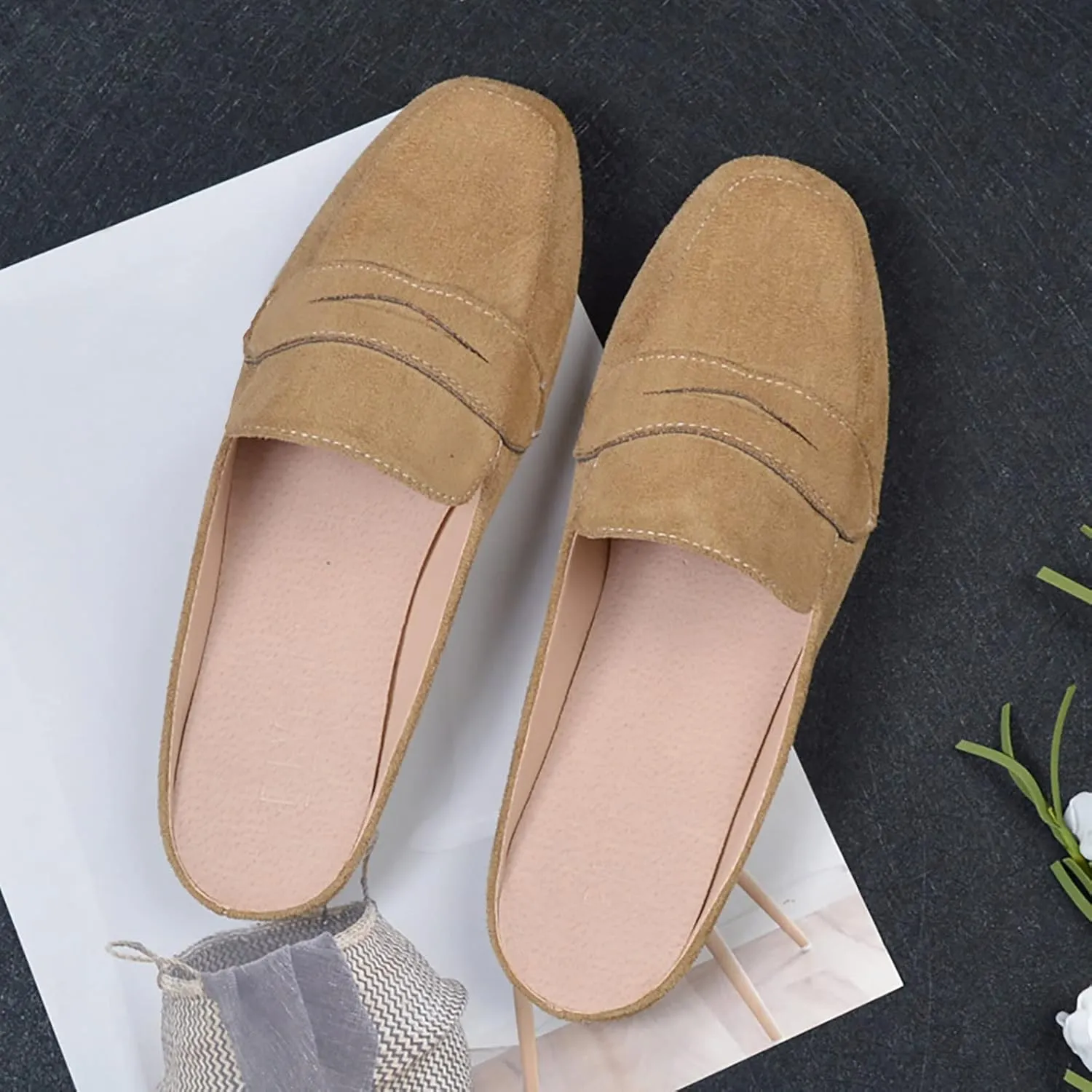 Mules for Woman Buckle Flats Comfortable Slip on Women Mules Flats Shoes Backless Loafers