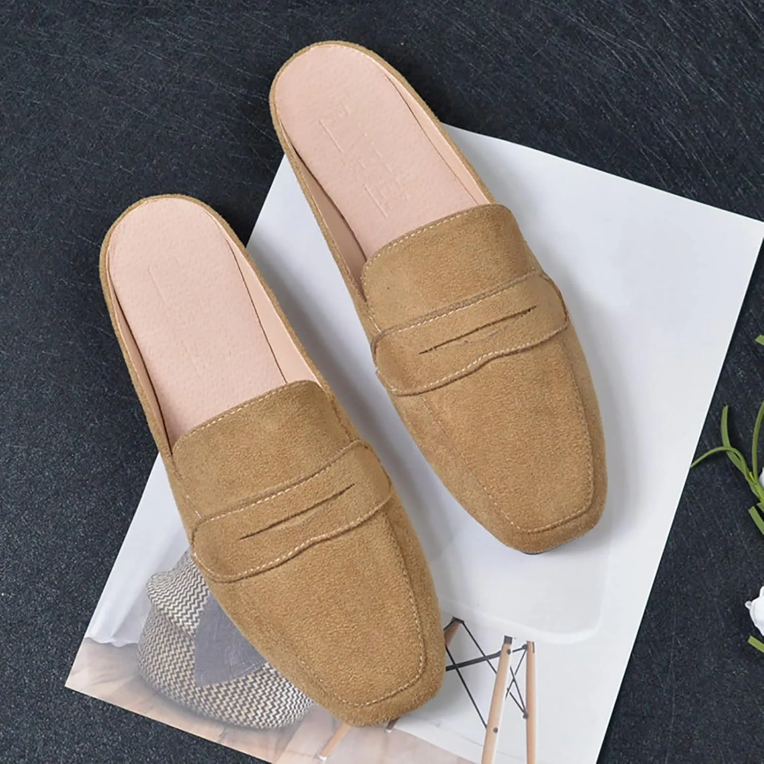 Mules for Woman Buckle Flats Comfortable Slip on Women Mules Flats Shoes Backless Loafers